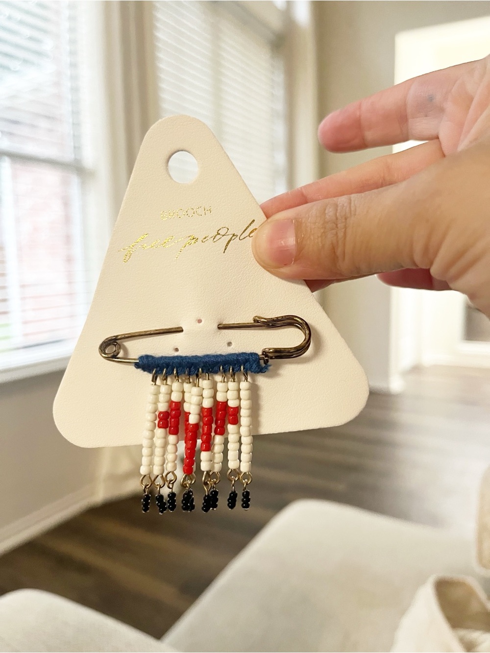 NEW Free People Bead Baby Brooch Pin Fringe White Beaded Safety Pin Boho